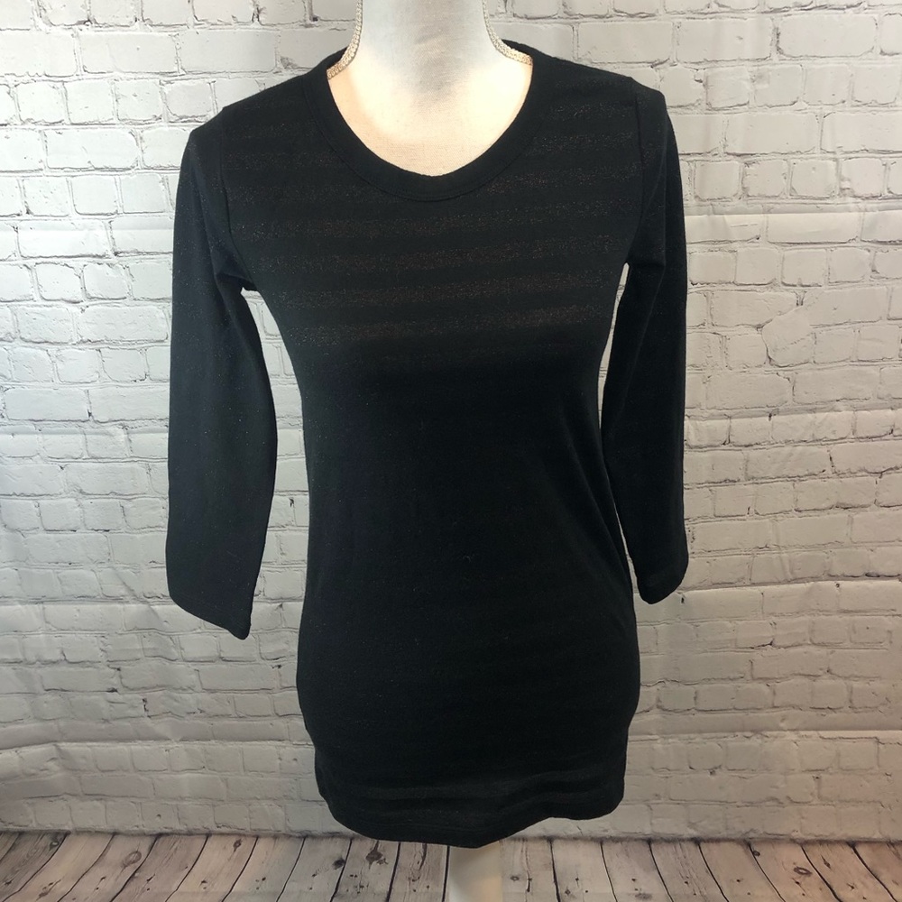 GAP Long Sleeve Tee Black w Shimmery Stripes-XS